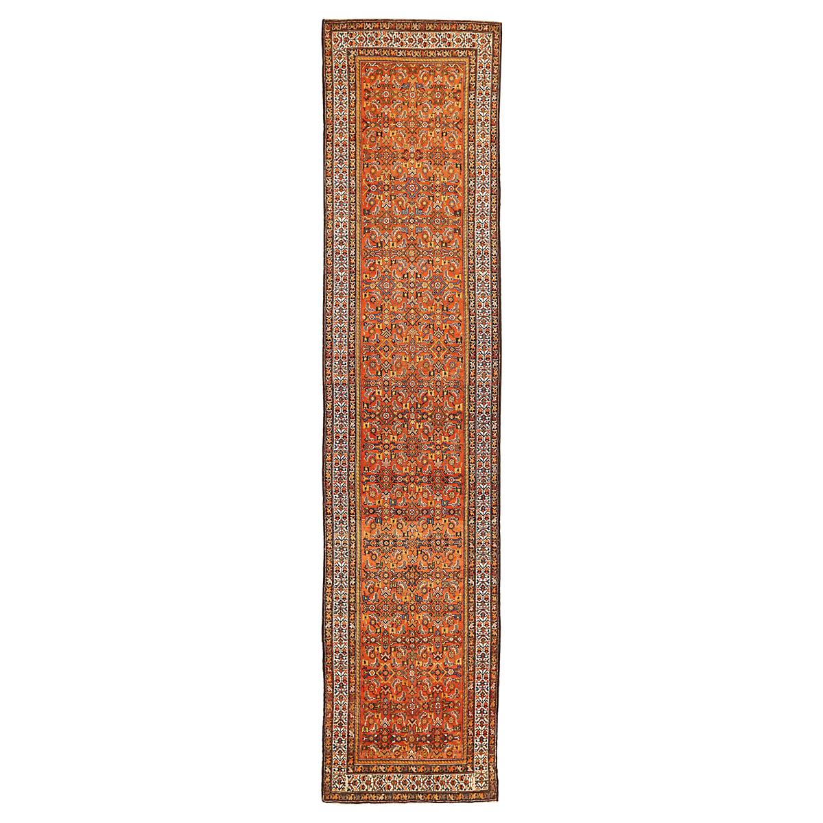 Antique Persian Malayer Runner Rug with Blue and White Flower Patterns For Sale