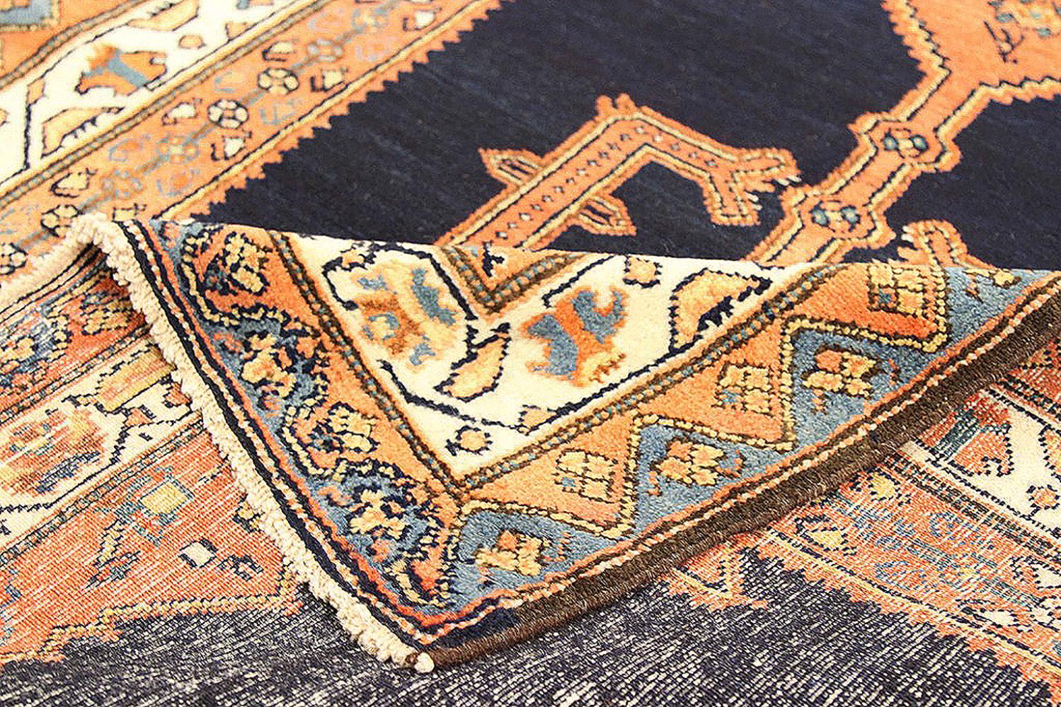 Hand-Woven Antique Persian Malayer Runner Rug with Blue and Beige Floral Details For Sale