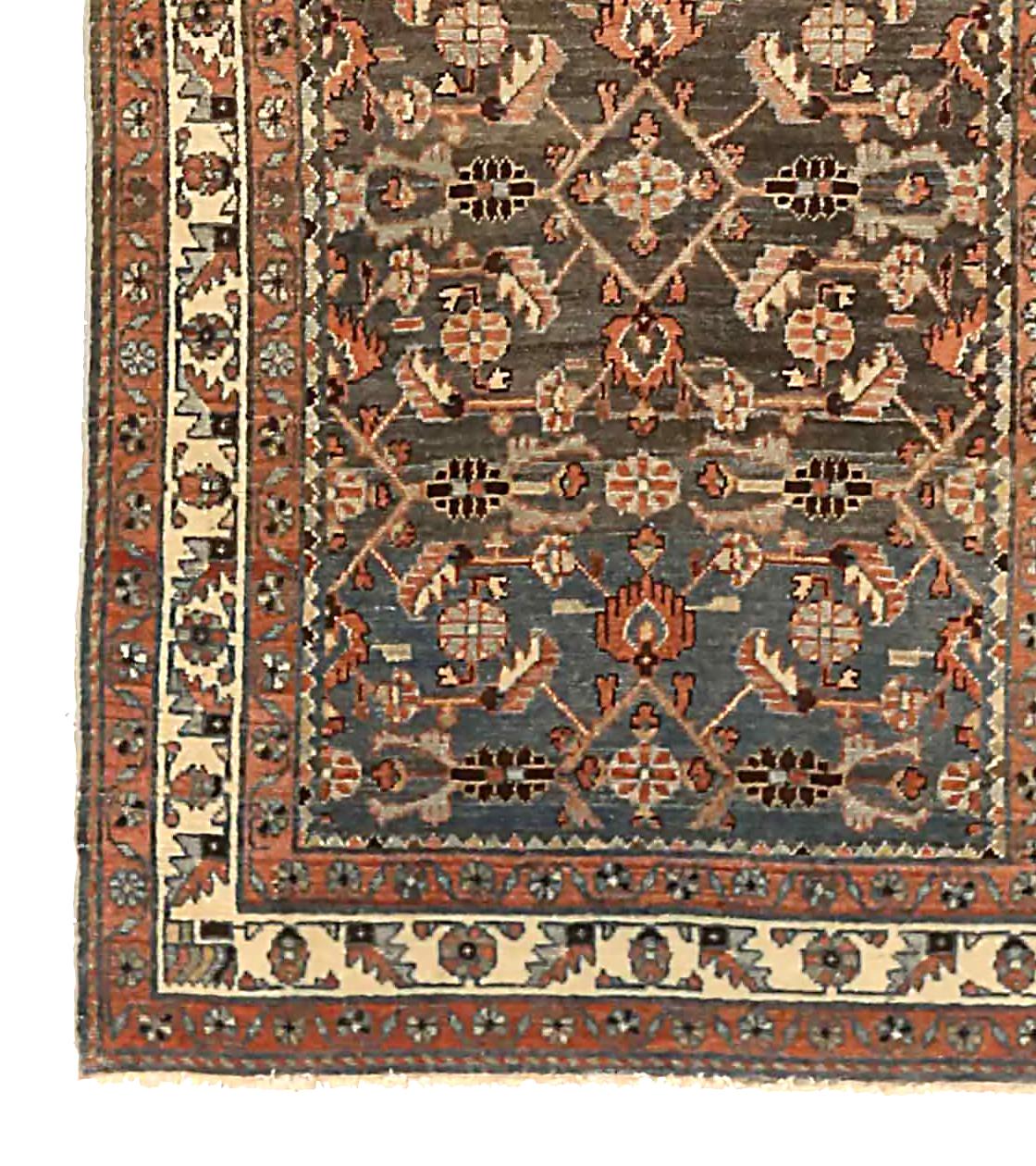 Hand-Woven Antique Persian Malayer Runner Rug with Botanical & Tribal Design For Sale