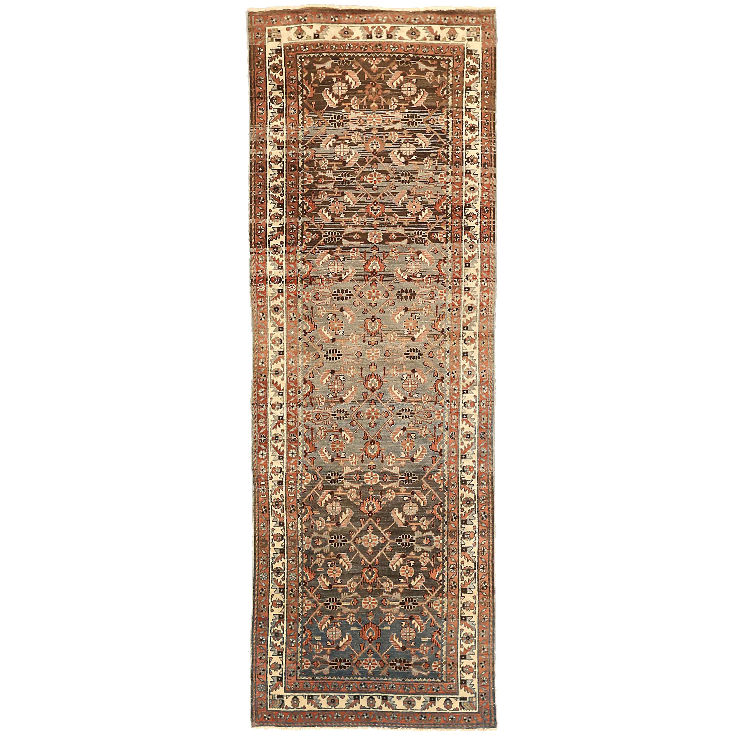 Antique Persian Malayer Runner Rug with Botanical & Tribal Design For Sale