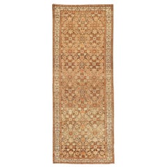 Antique Persian Malayer Runner Rug with Brown and Beige Flower Heads All-Over