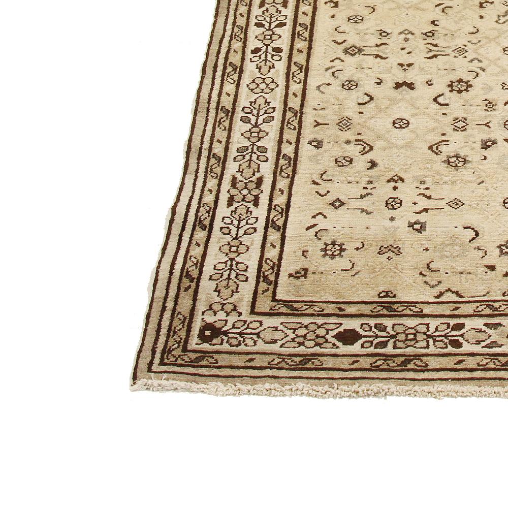 Antique Persian Malayer Runner Rug with Brown and Beige Floral Details In Excellent Condition For Sale In Dallas, TX