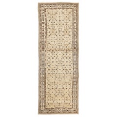 Vintage Persian Malayer Runner Rug with Brown and Beige Floral Details