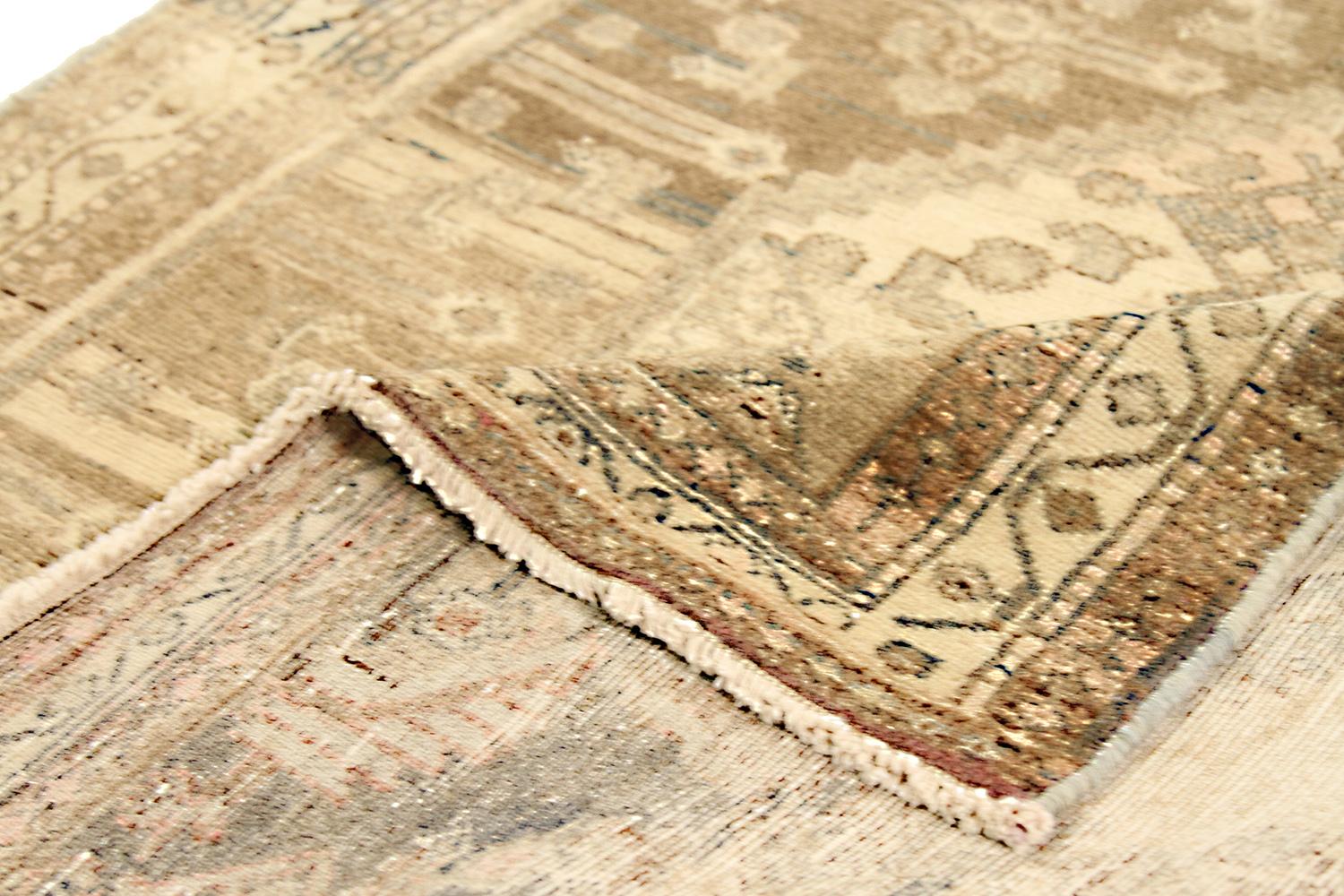 Hand-Woven Antique Persian Malayer Runner Rug with Brown and Beige Geometric Details For Sale