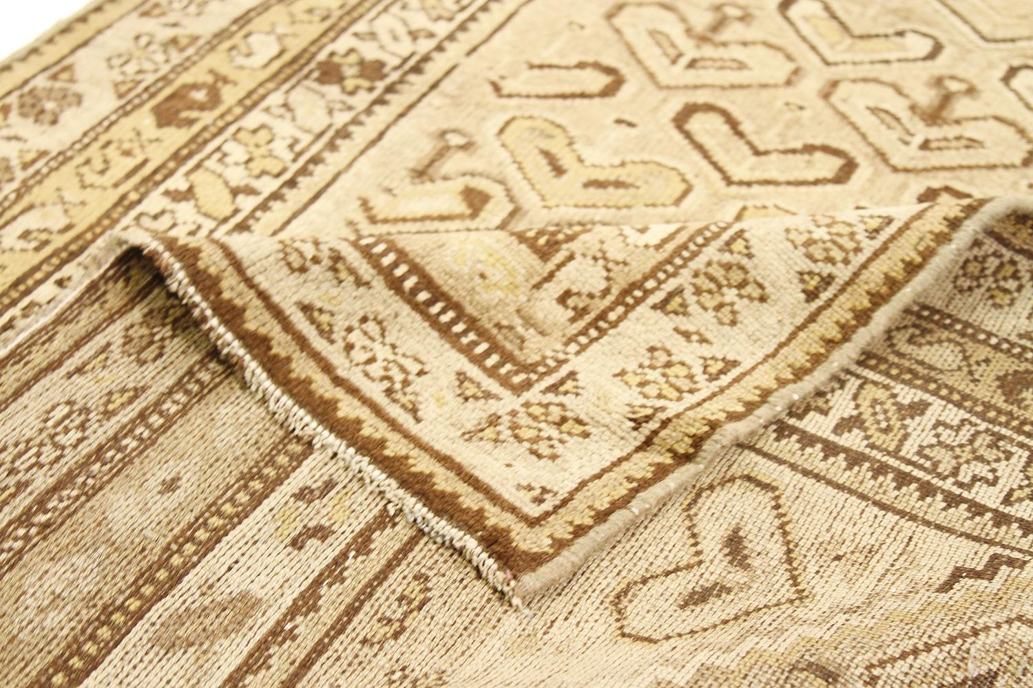Hand-Woven Antique Persian Malayer Runner Rug with Brown and Beige Heart Shaped Patterns For Sale