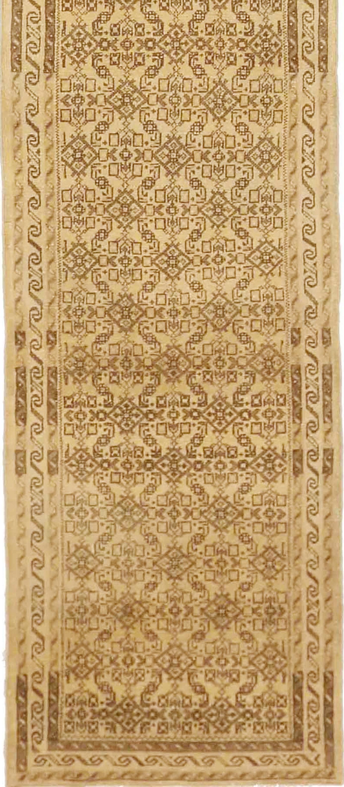 Hand-Woven Antique Persian Malayer Runner Rug with Brown Geometric Details For Sale