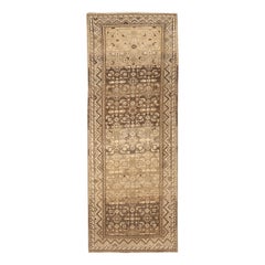 Used Persian Malayer Runner Rug with Brown and Gray Geometric Details
