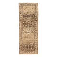 Tapis de course persan antique Malayer avec détails géométriques bruns et gris