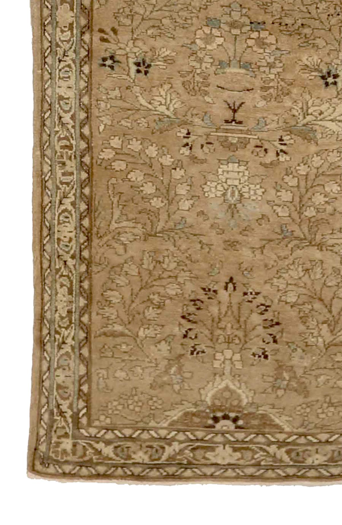 Hand-Woven Antique Persian Malayer Runner Rug with Brown and Ivory Floral Details For Sale