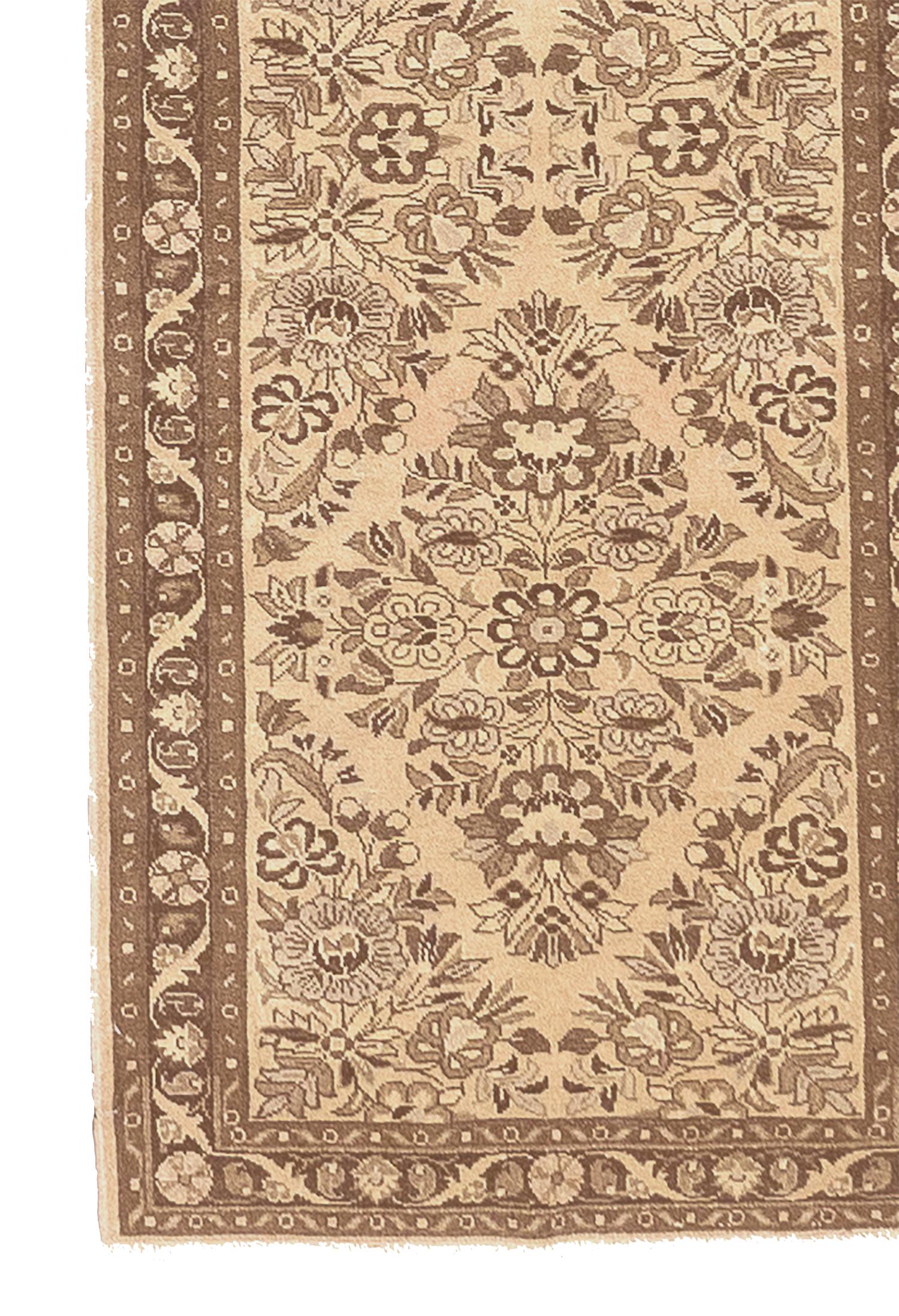 Hand-Woven Antique Persian Malayer Runner Rug with Floral Details in Ivory Field For Sale