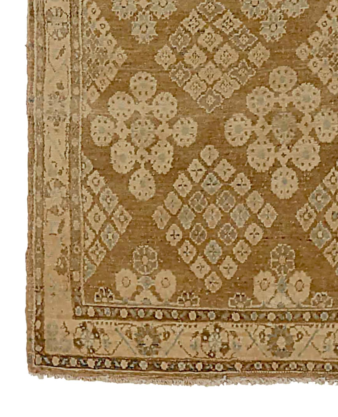 Hand-Woven Antique Persian Malayer Runner Rug with Floral Details on Brown Field For Sale