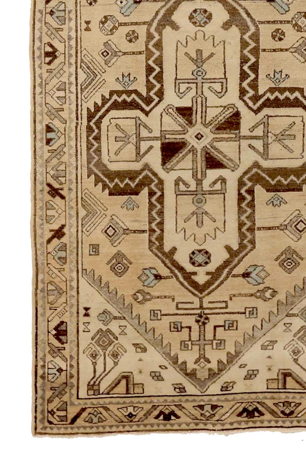 Hand-Woven Antique Persian Malayer Runner Rug with Floral Details on Brown Field For Sale