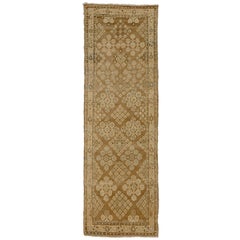 Used Persian Malayer Runner Rug with Floral Details on Brown Field