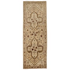 Antique Persian Malayer Runner Rug with Floral Details on Brown Field