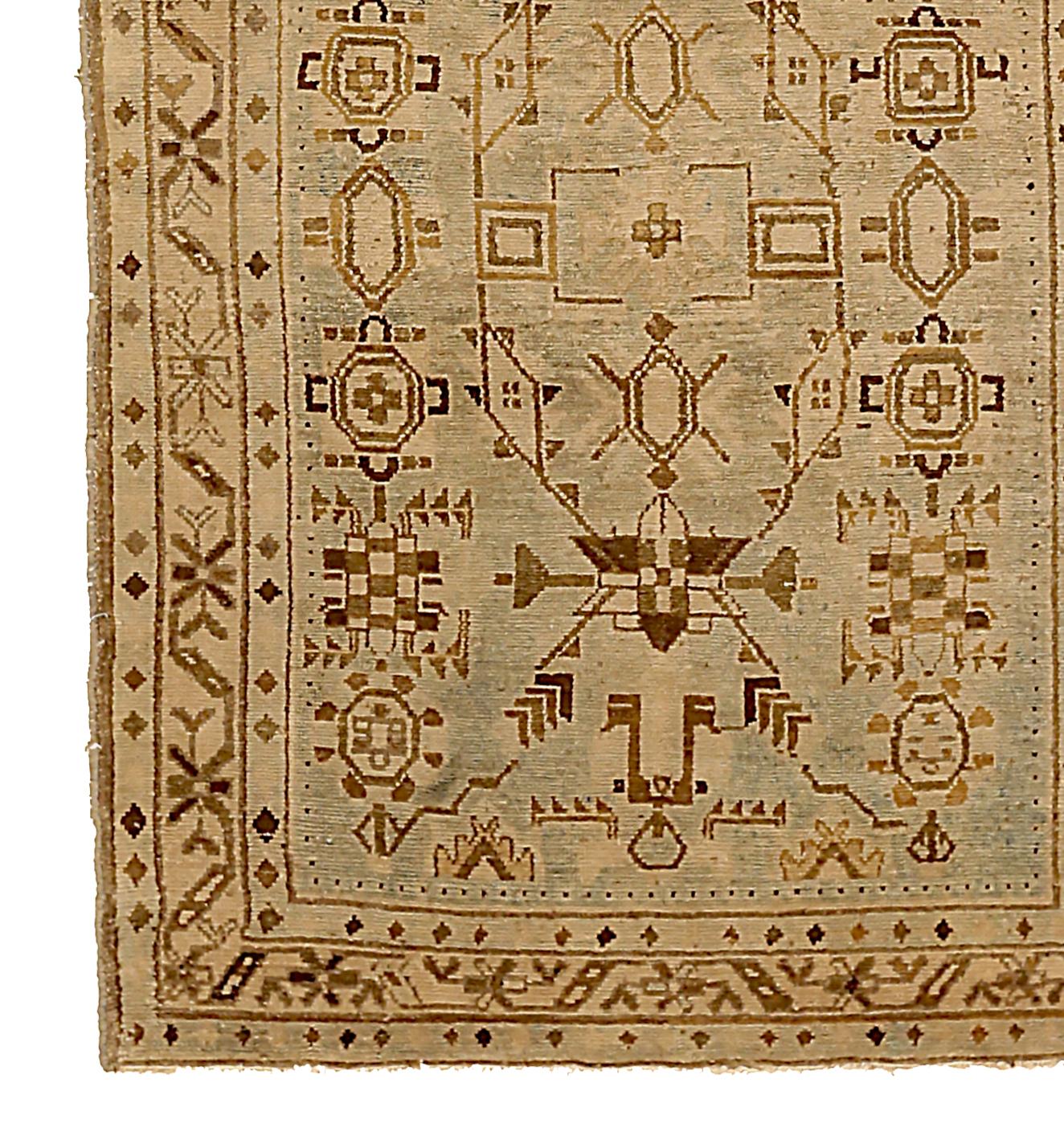 Hand-Woven Antique Persian Malayer Area Rug with Geometric Design in Beige Field For Sale