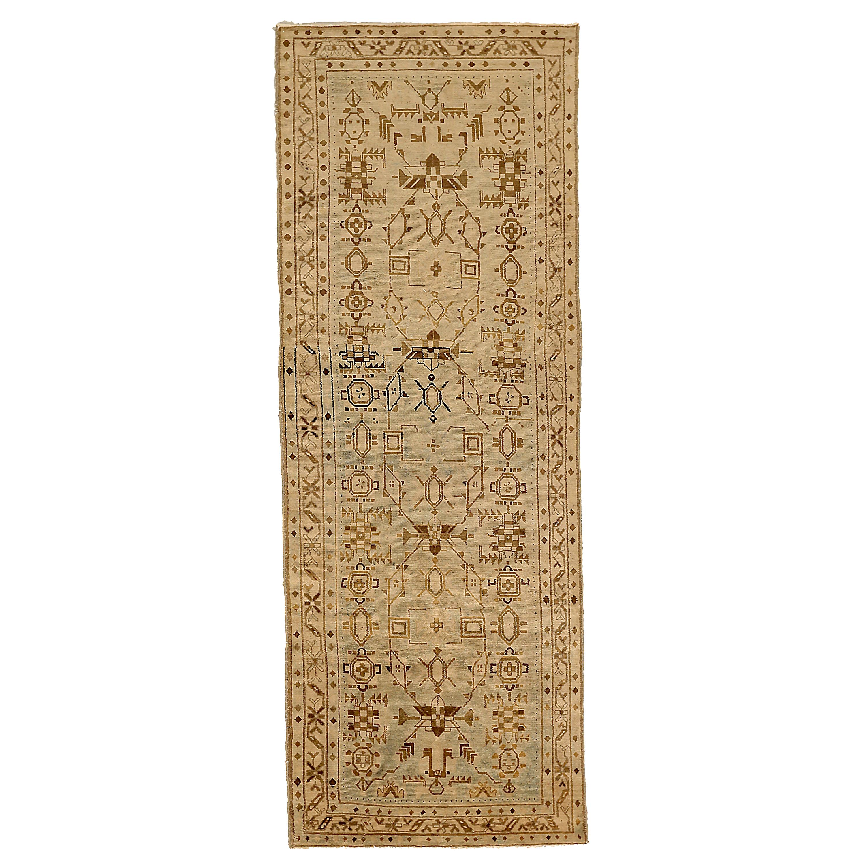 Antique Persian Malayer Area Rug with Geometric Design in Beige Field For Sale