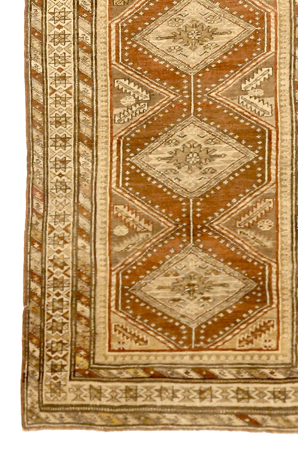 Perse Tapis de couloir persan ancien Malayer à motifs géométriques Orange Field en vente