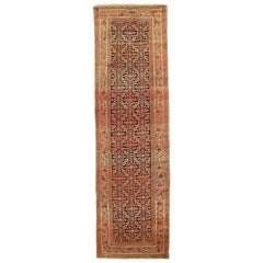 Vintage Persian Malayer Runner Rug with Ivory and Brown Flower Details