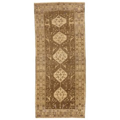 Antique Persian Malayer Runner Rug with Ivory and Brown tribal Details