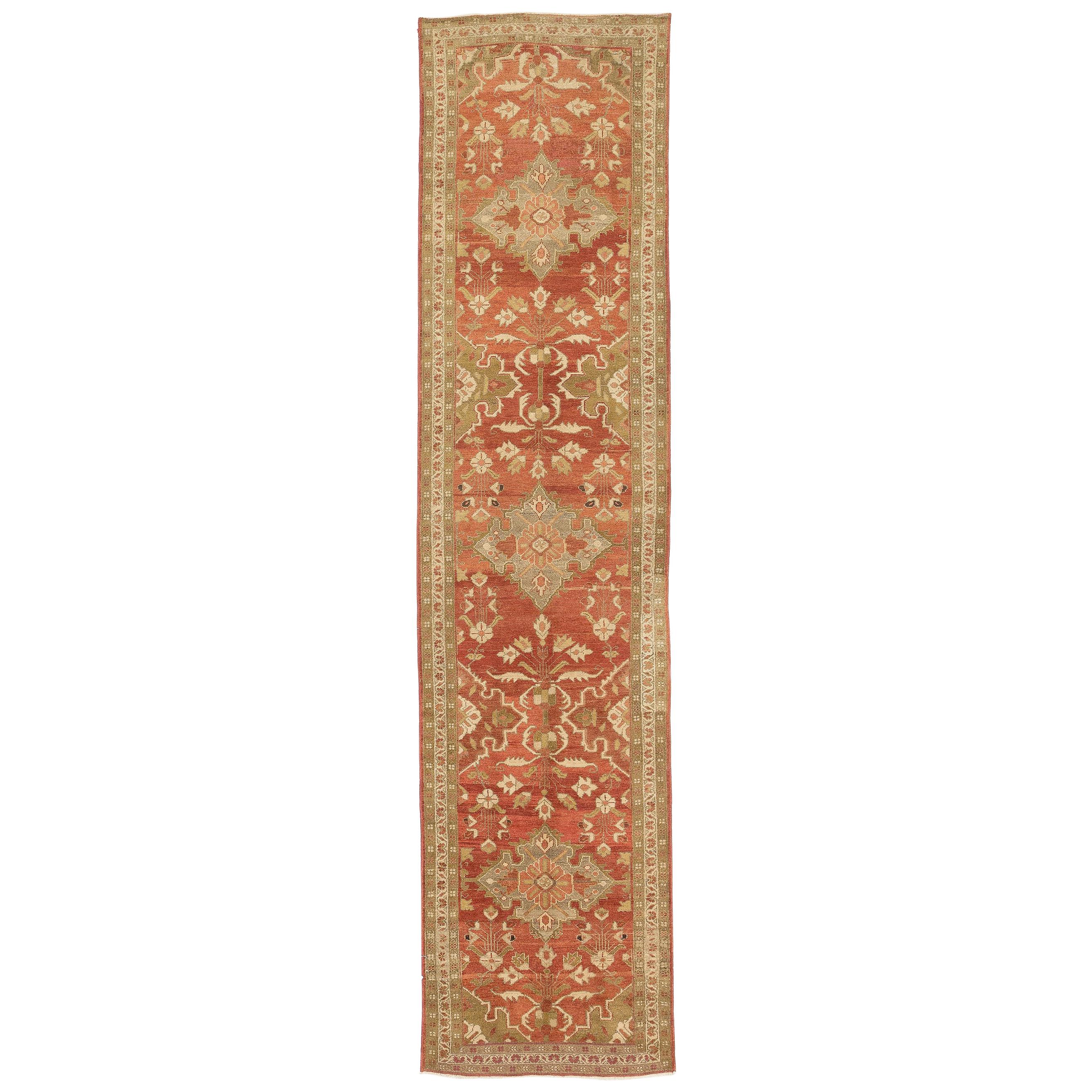 Antique Persian Malayer Runner Rug with Ivory and Green Floral Patterns