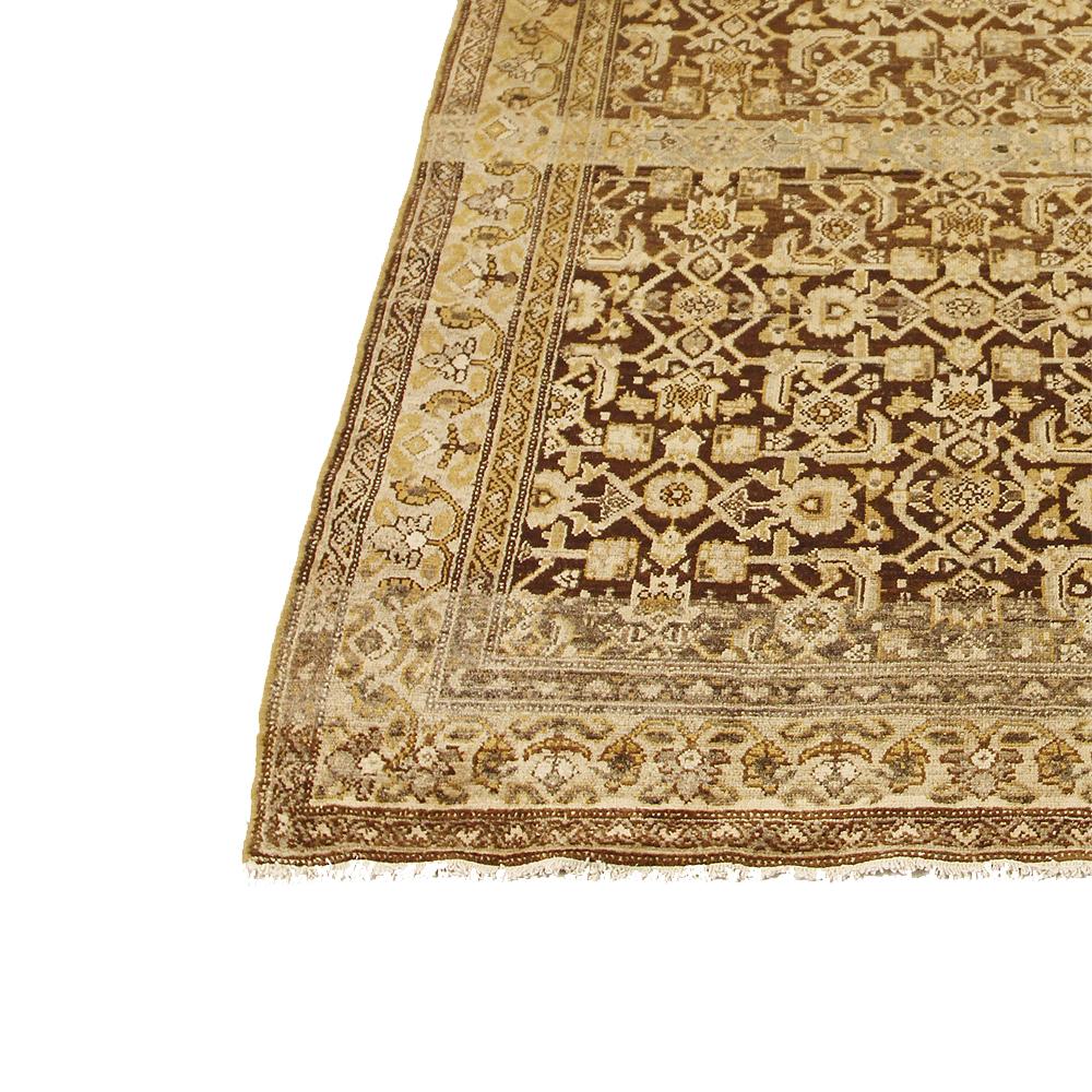 Antique Persian Malayer Runner Rug with Ivory and Beige Botanical Details In Excellent Condition For Sale In Dallas, TX