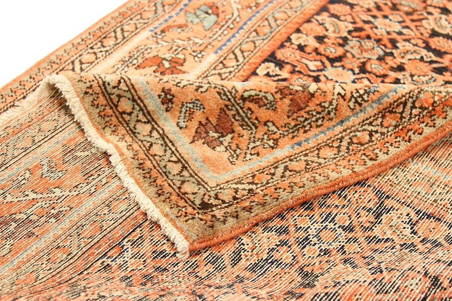 Hand-Woven Antique Persian Malayer Runner Rug with Ivory and Brown Flower Details For Sale
