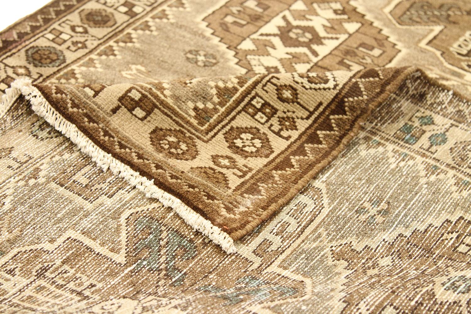 Hand-Woven Antique Persian Malayer Runner Rug with Ivory and Brown Tribal Details For Sale