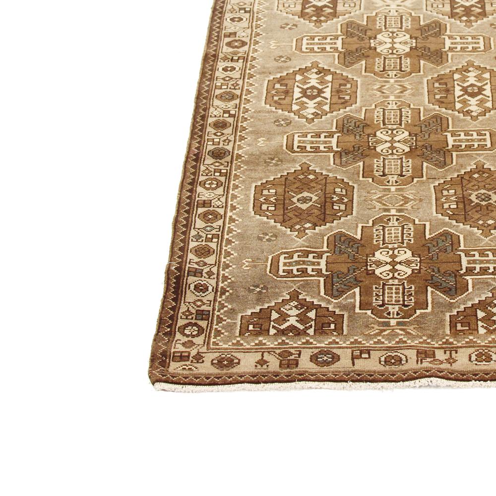 Antique Persian Malayer Runner Rug with Ivory and Brown Tribal Details In Excellent Condition For Sale In Dallas, TX
