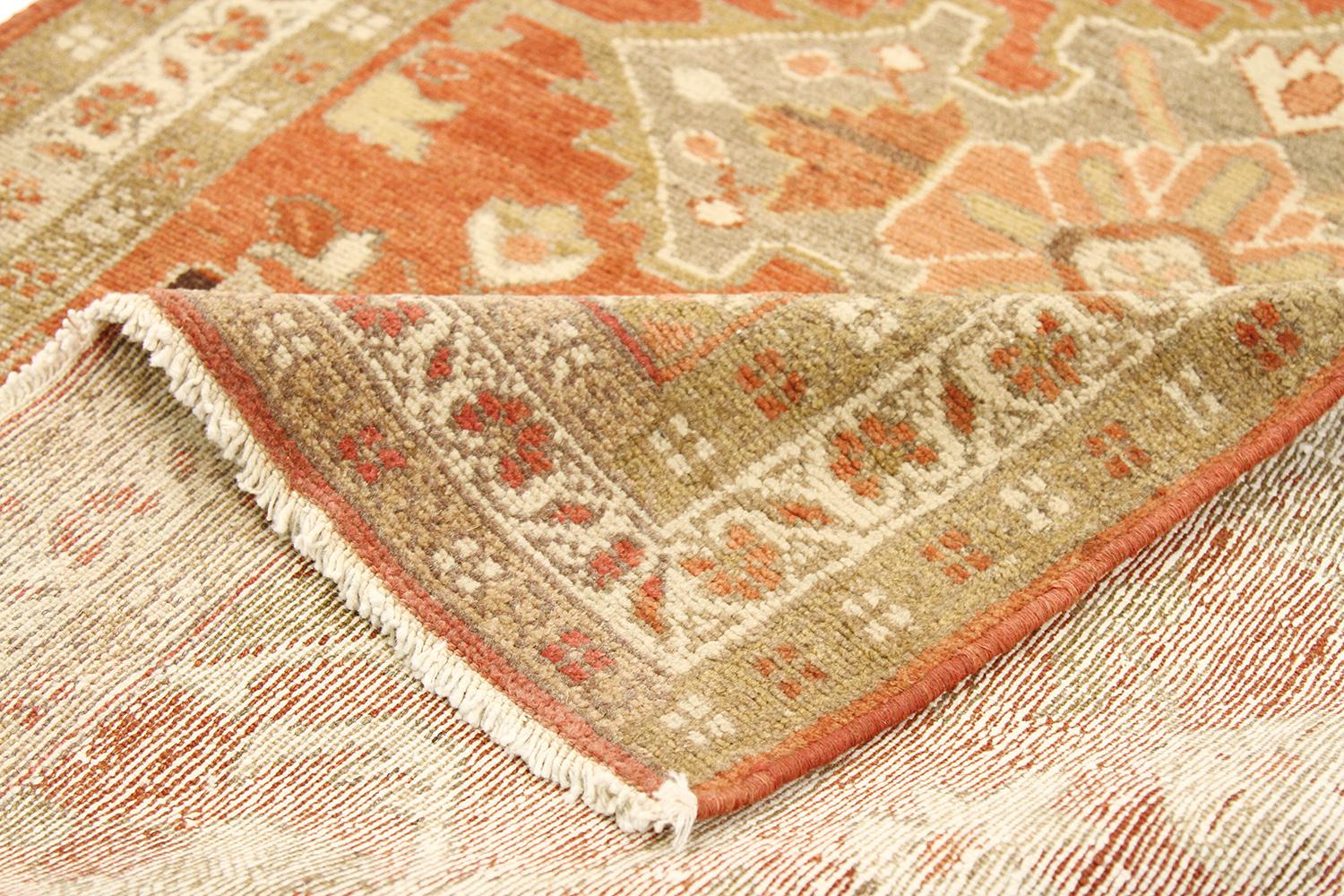Hand-Woven Antique Persian Malayer Runner Rug with Ivory and Green Floral Patterns For Sale