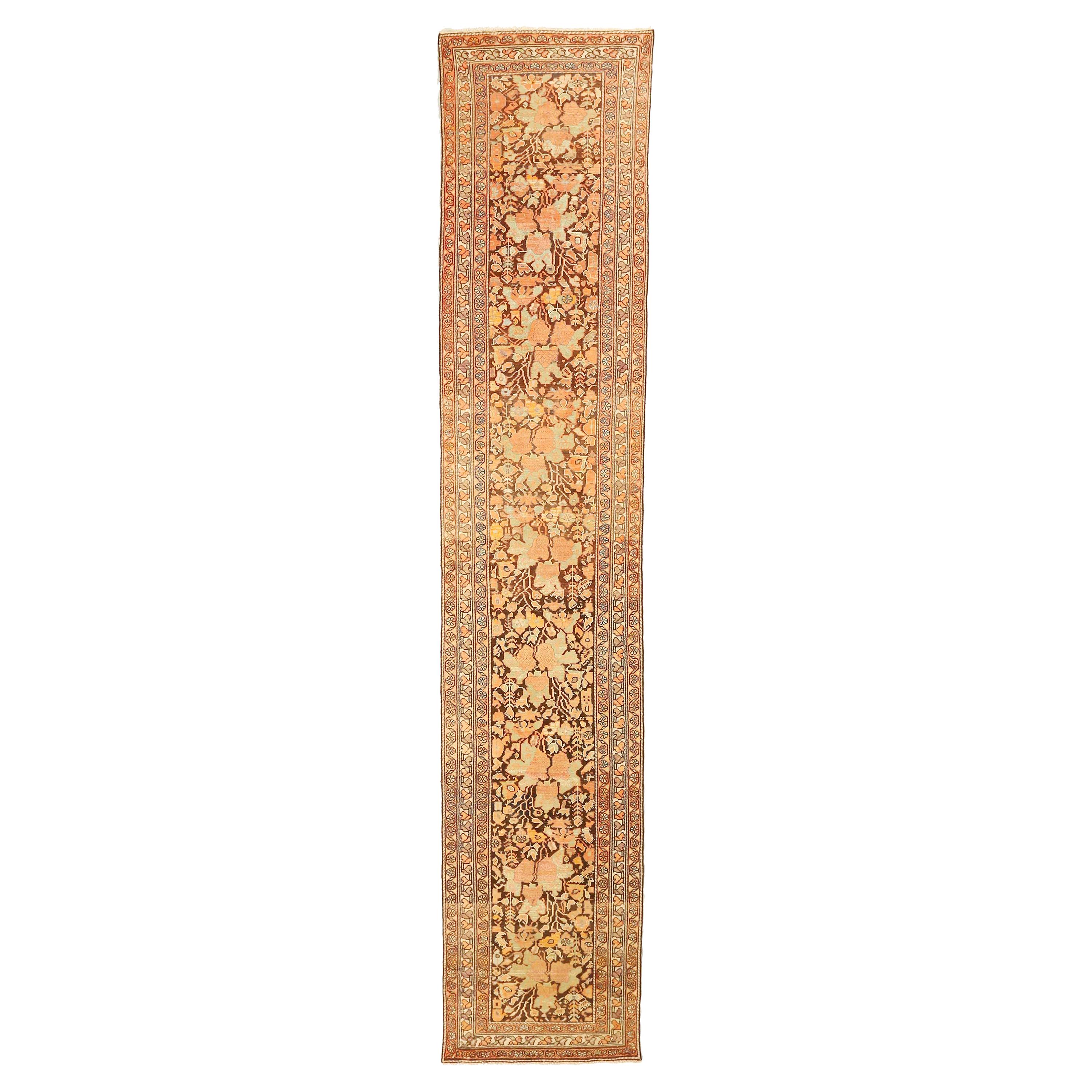 Antique Persian Malayer Runner Rug with Ivory & Pink Flower Details For Sale