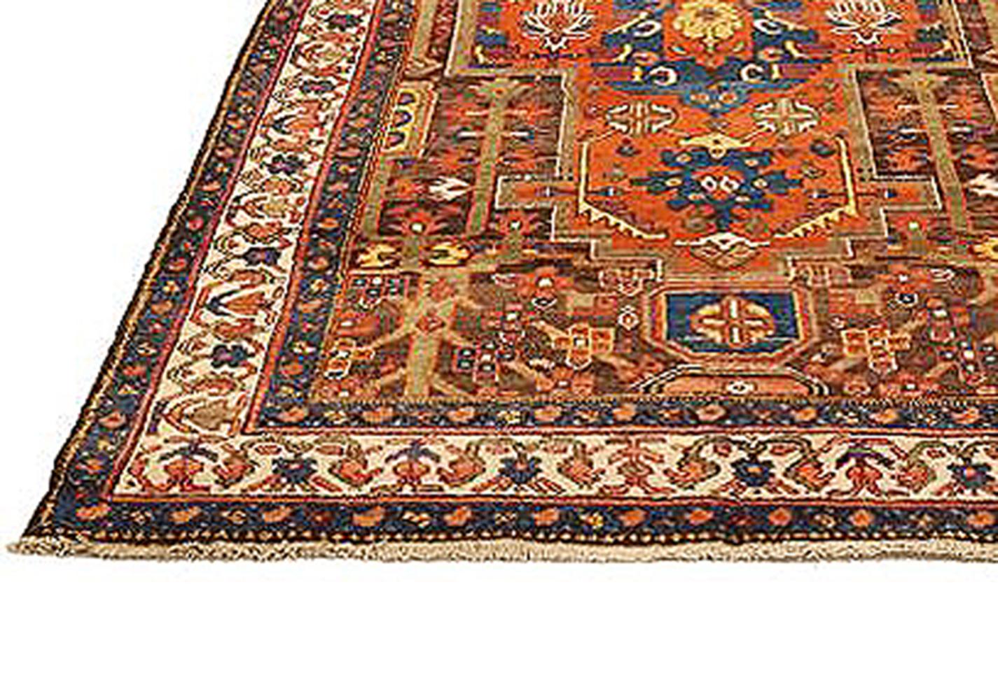 Early 20th Century Antique Persian Malayer Runner Rug with Navy & Orange Central Medallions For Sale