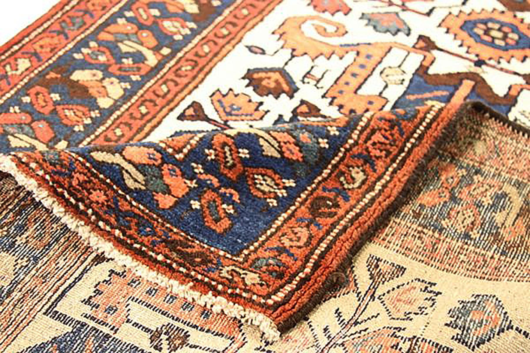 Persian Malayer Runner Rug with Navy and Red Floral Motifs on Ivory Field In Excellent Condition For Sale In Dallas, TX