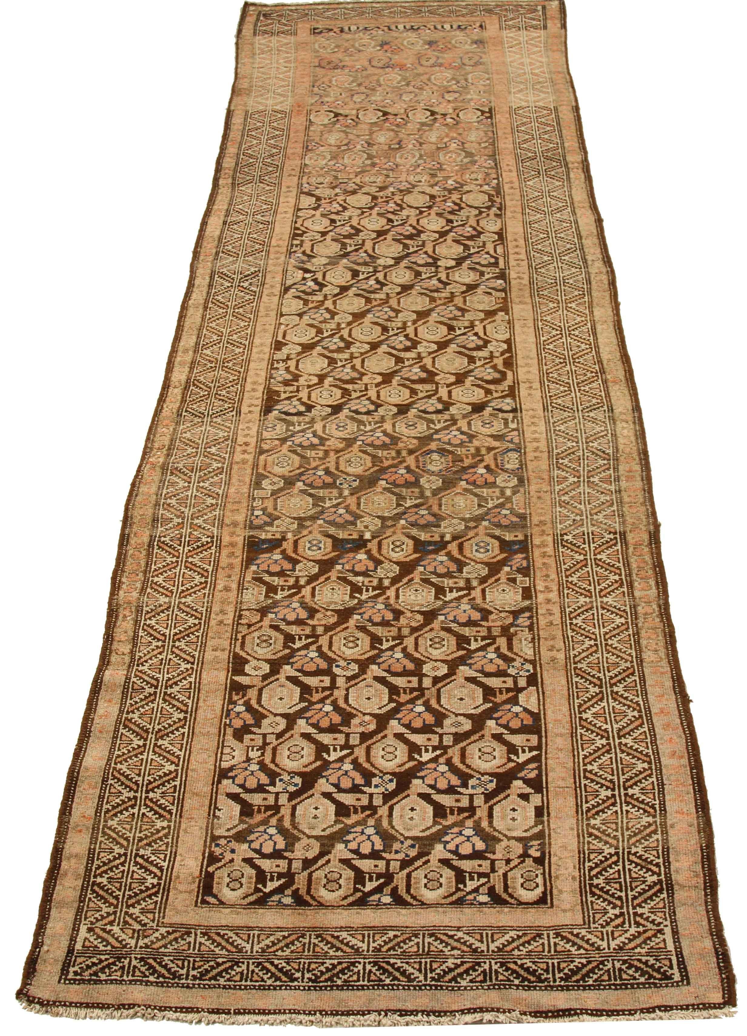 Oushak Antique Persian Malayer Runner Rug with Pink and Beige ‘Boteh’ Details For Sale