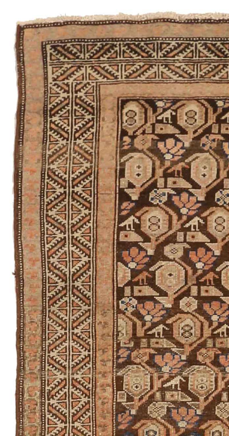 Hand-Woven Antique Persian Malayer Runner Rug with Pink and Beige ‘Boteh’ Details For Sale