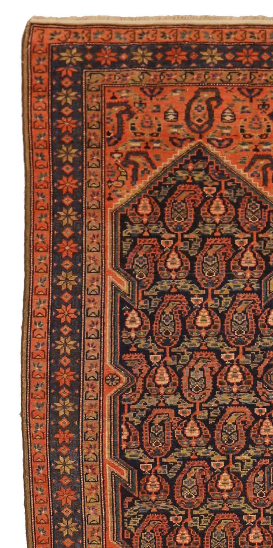 Oushak Antique Persian Malayer Runner Rug with Pink & Brown ‘Boteh’ Details For Sale