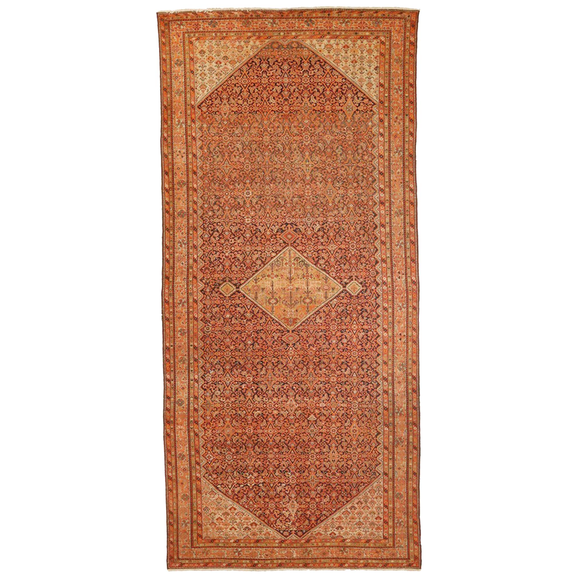 Antique Persian Malayer Runner Rug with Red & Black Allover Flower Details For Sale