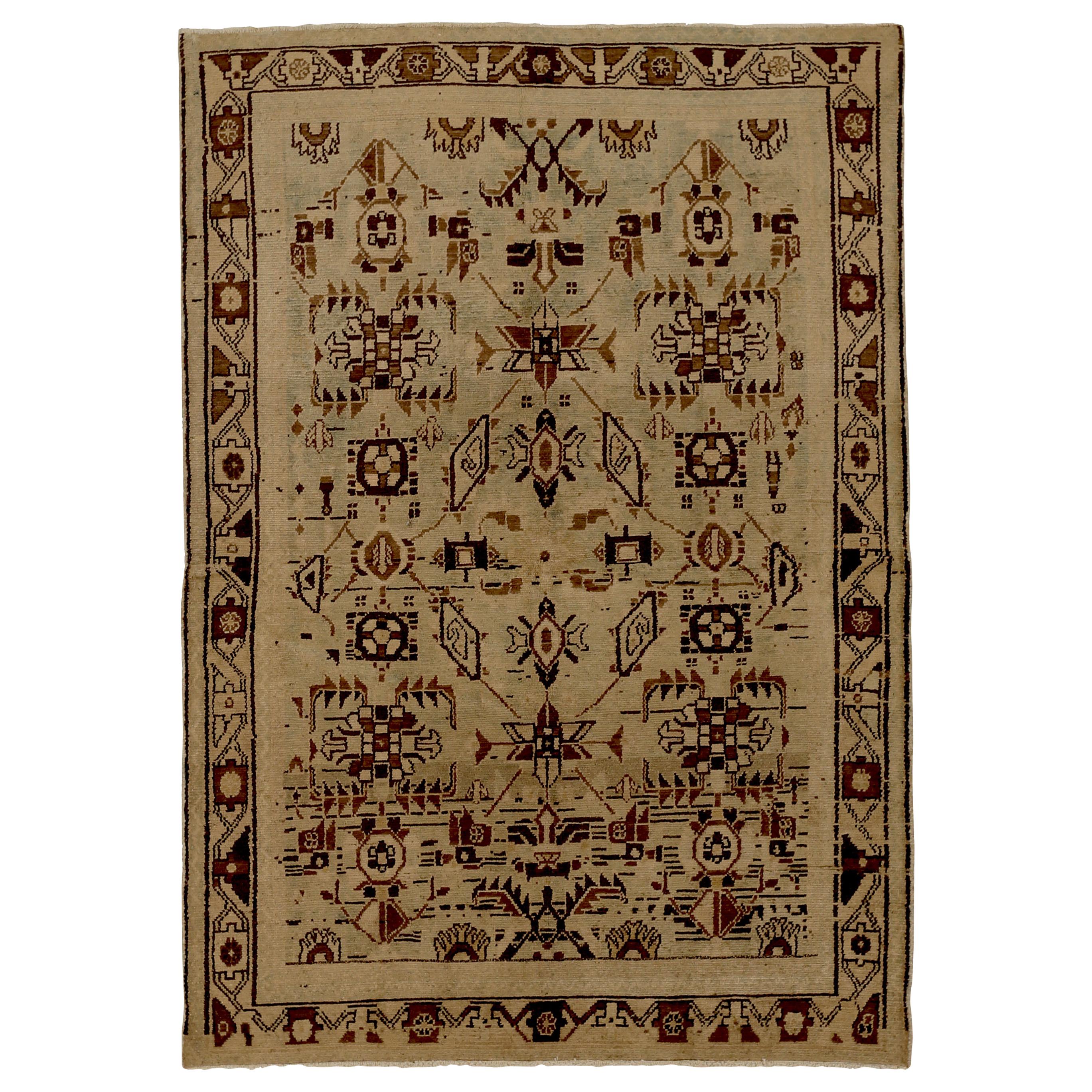 Tapis persan ancien Malayer avec motif tribal sur fond brun