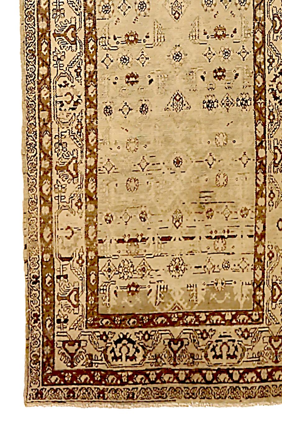 Hand-Woven Antique Persian Malayer Runner Rug with Tribal Design in Ivory Field For Sale