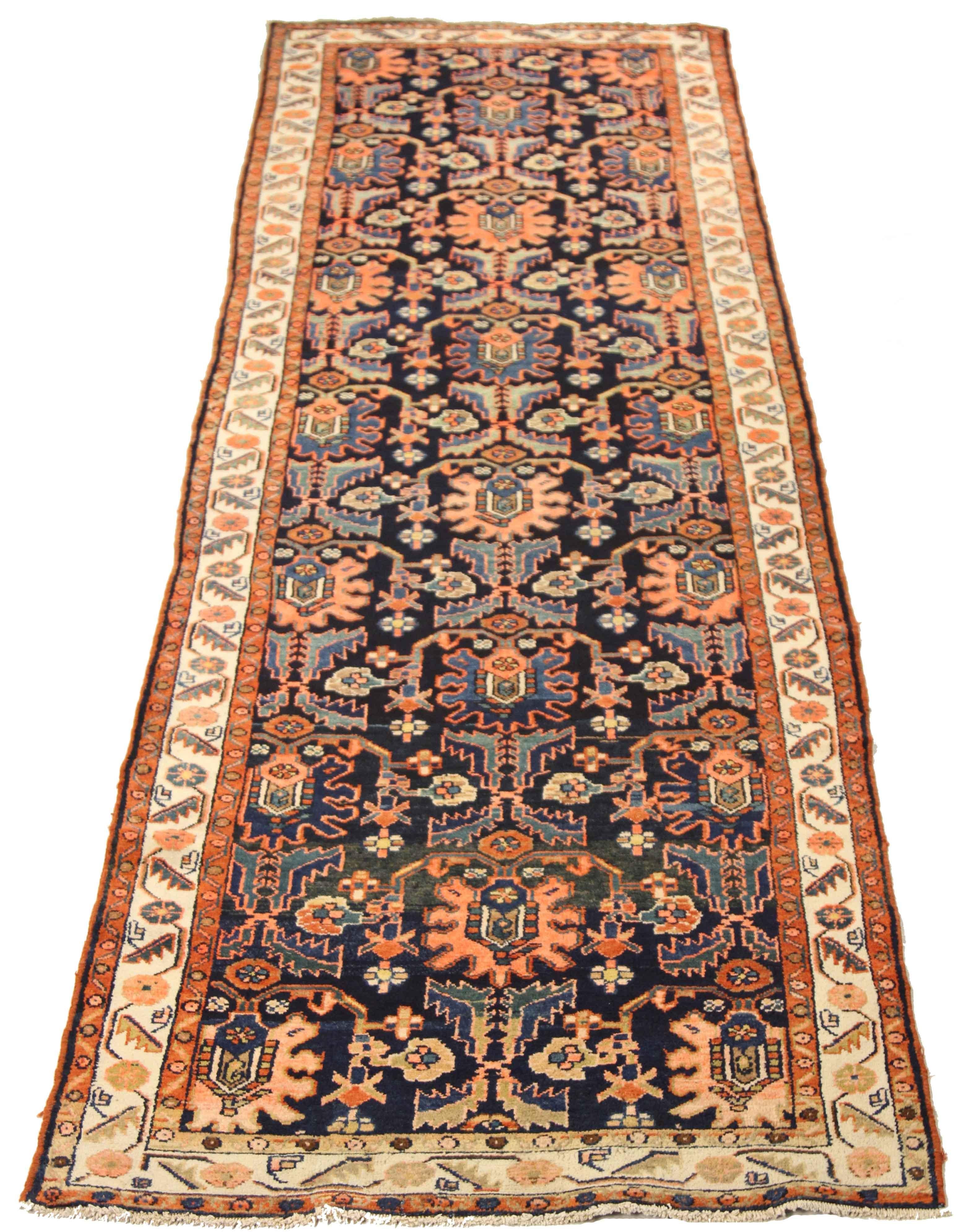 Oushak Antique Persian Malayer Runner Rug with Tribal Details in Red, Blue and Ivory For Sale