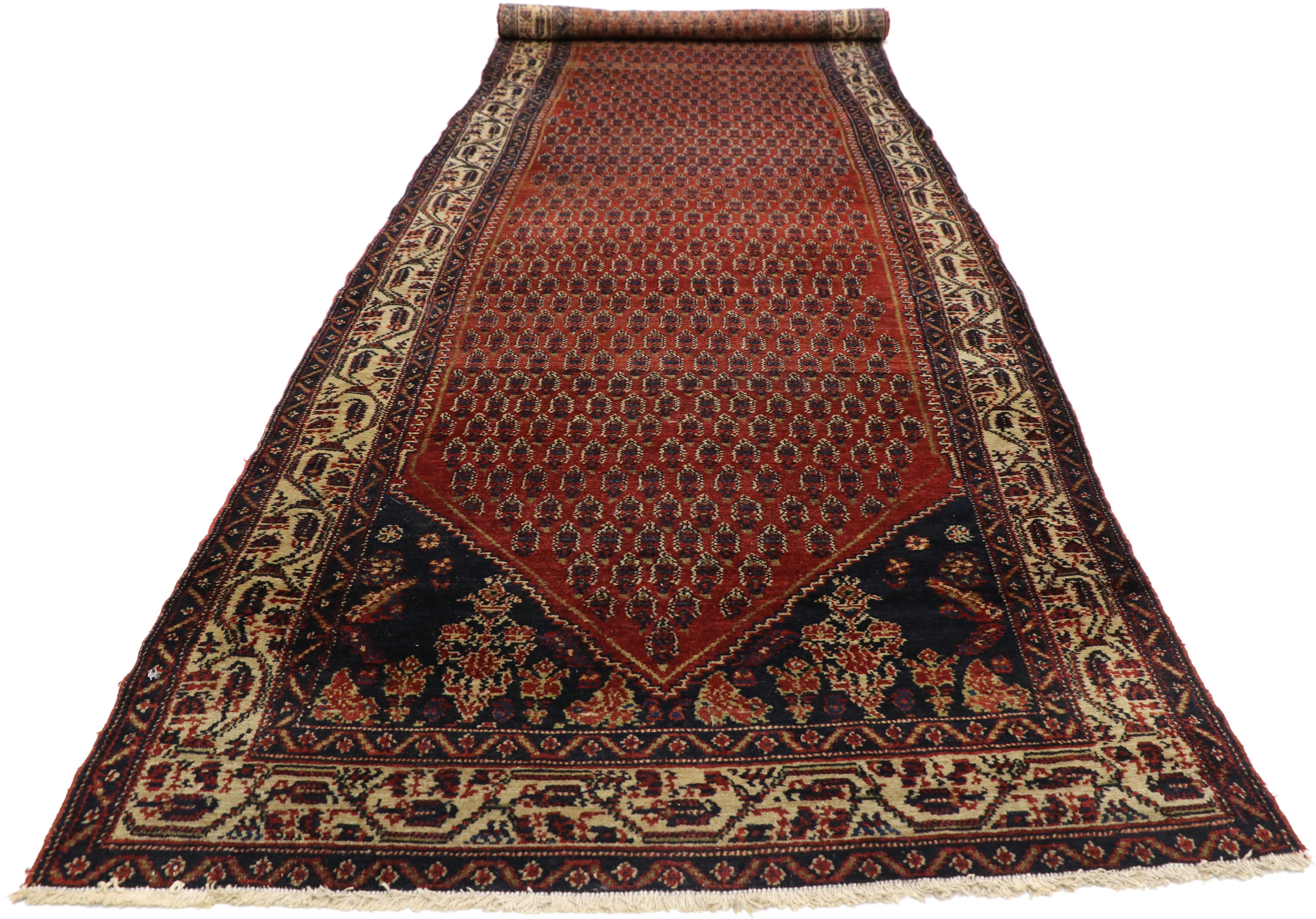 Hand-Knotted Antique Persian Malayer Runner Victorian Manor House Style For Sale