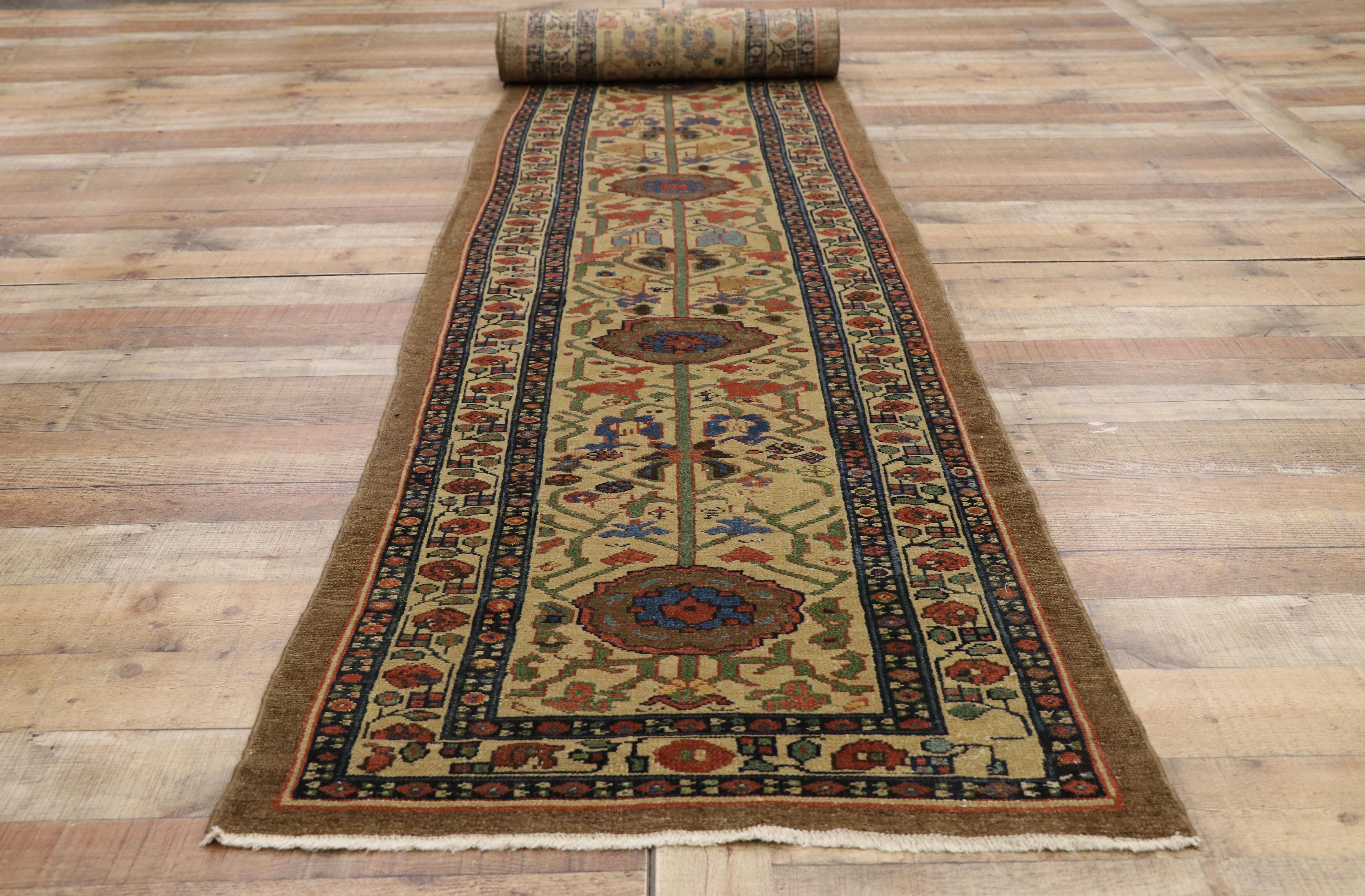 Wool Antique Persian Malayer Extra-Long Hallway Runner with Arts & Crafts Style  For Sale