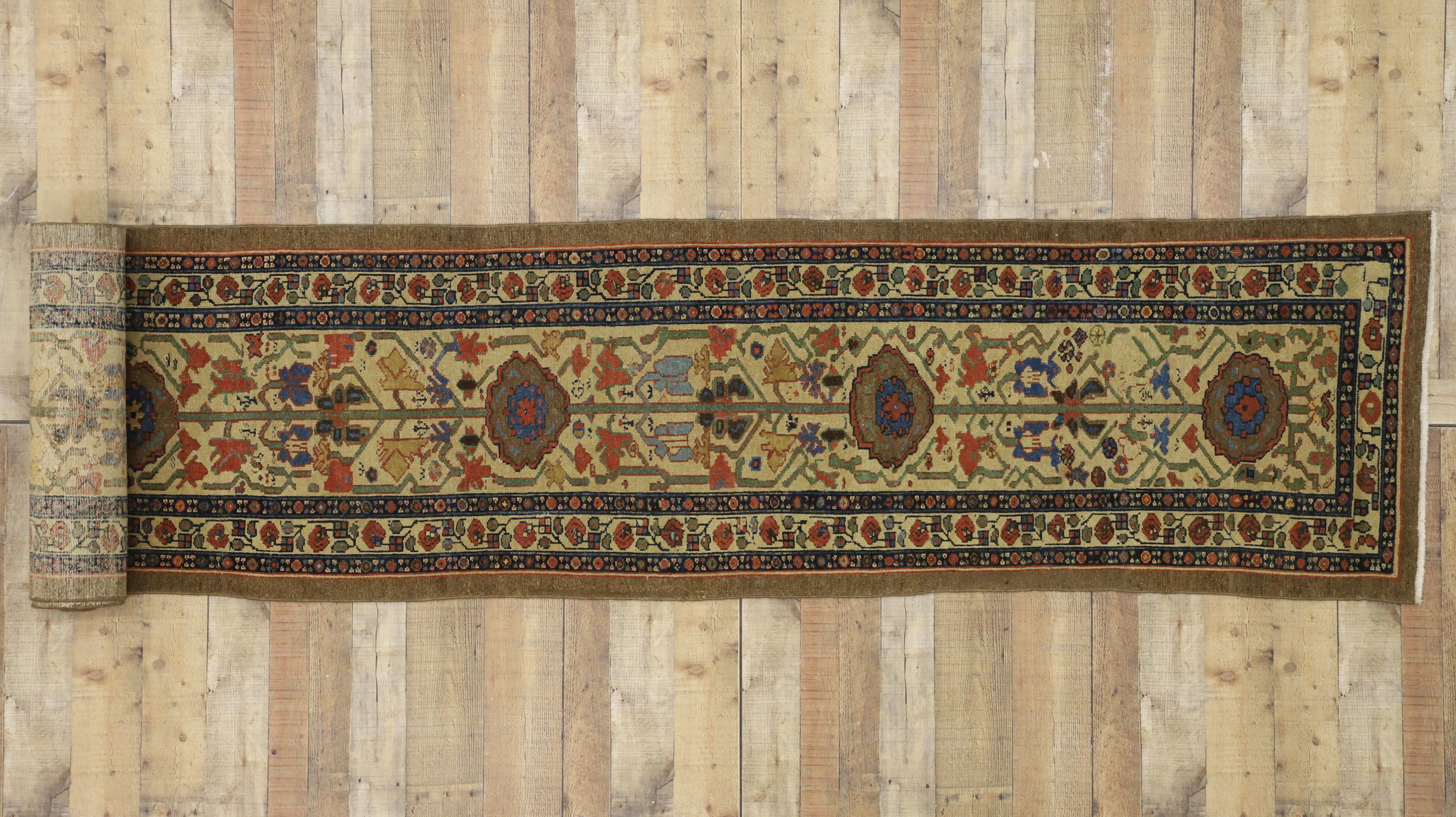 Antique Persian Malayer Extra-Long Hallway Runner with Arts & Crafts Style  For Sale 1