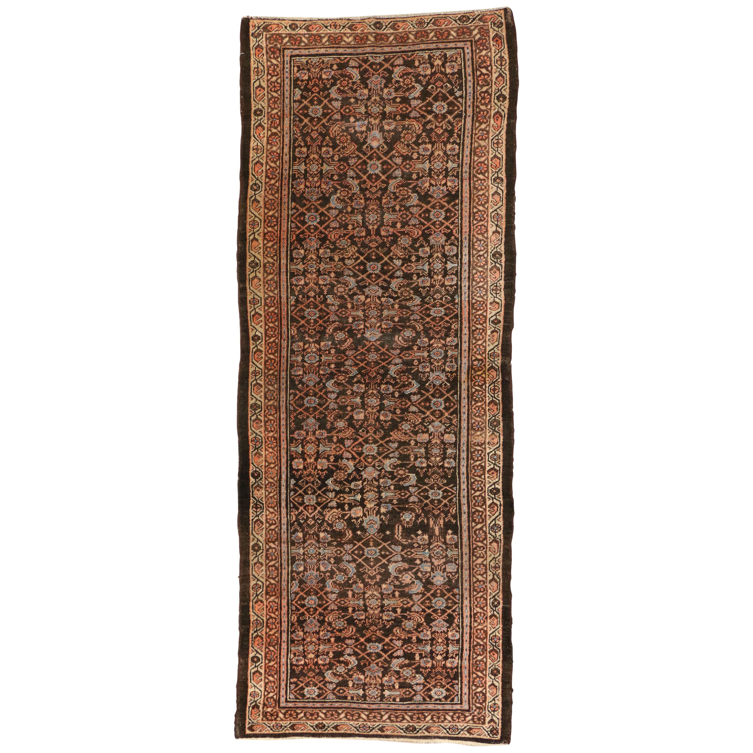 Tapis de couloir persan ancien Malayer, tapis de couloir de salon large