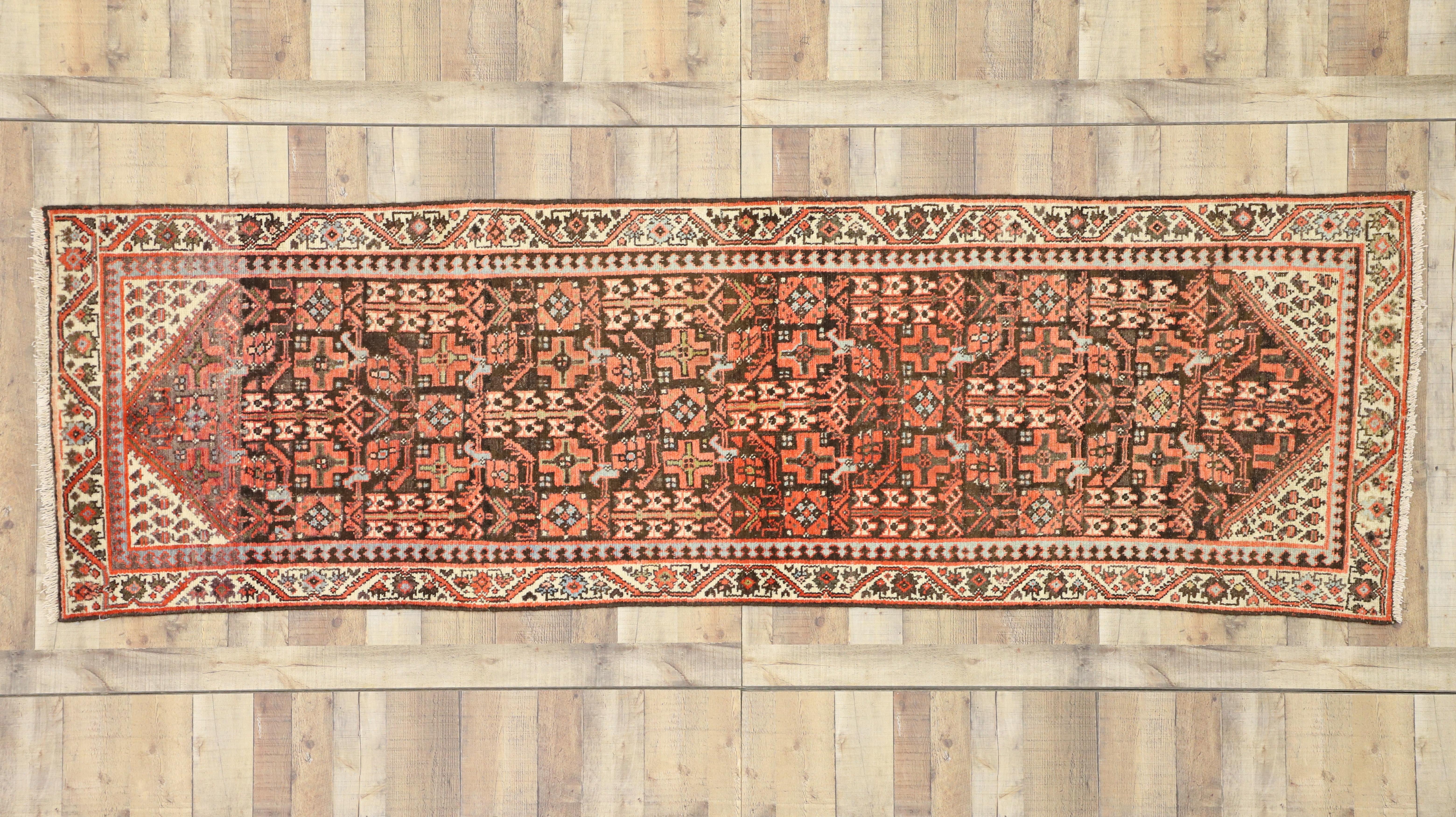Antique Persian Malayer Runner, Wide Hallway Runner with Guli Henna Flower In Good Condition For Sale In Dallas, TX