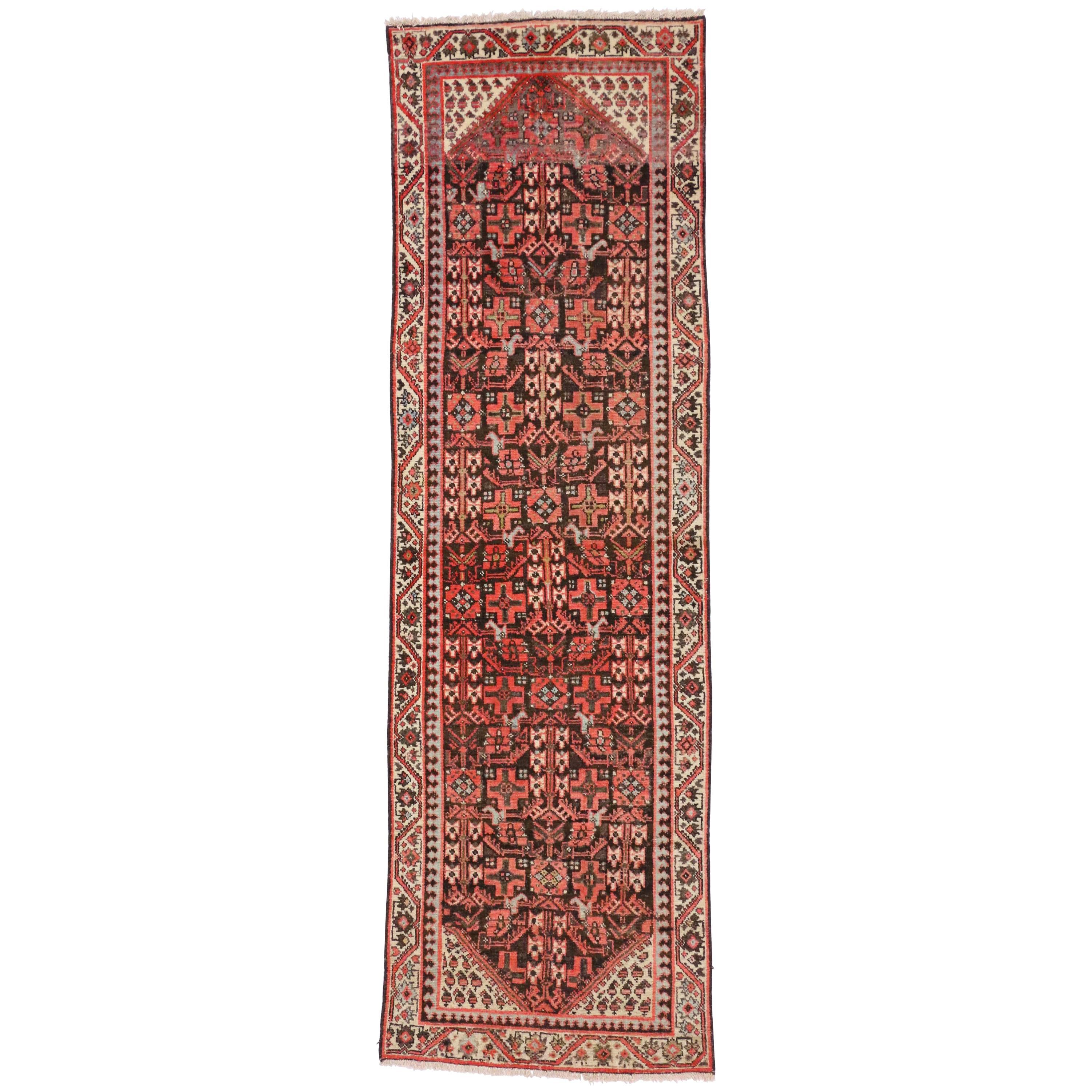 Antico runner persiano Malayer, ampio corridoio con fiore Guli Henna