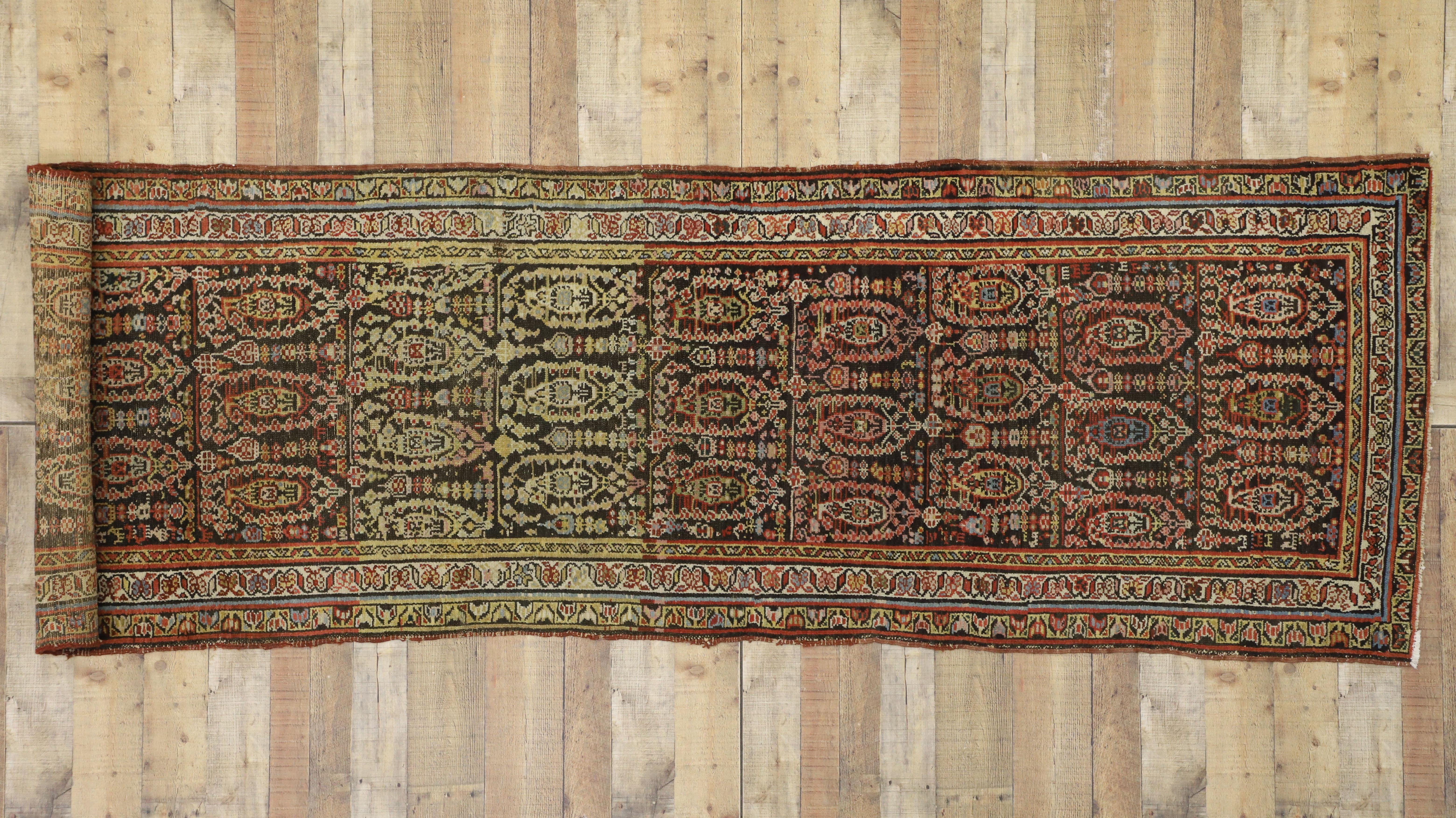 Wool Antique Persian Malayer Runner with Aesthetic Movement and Craftsman Style For Sale