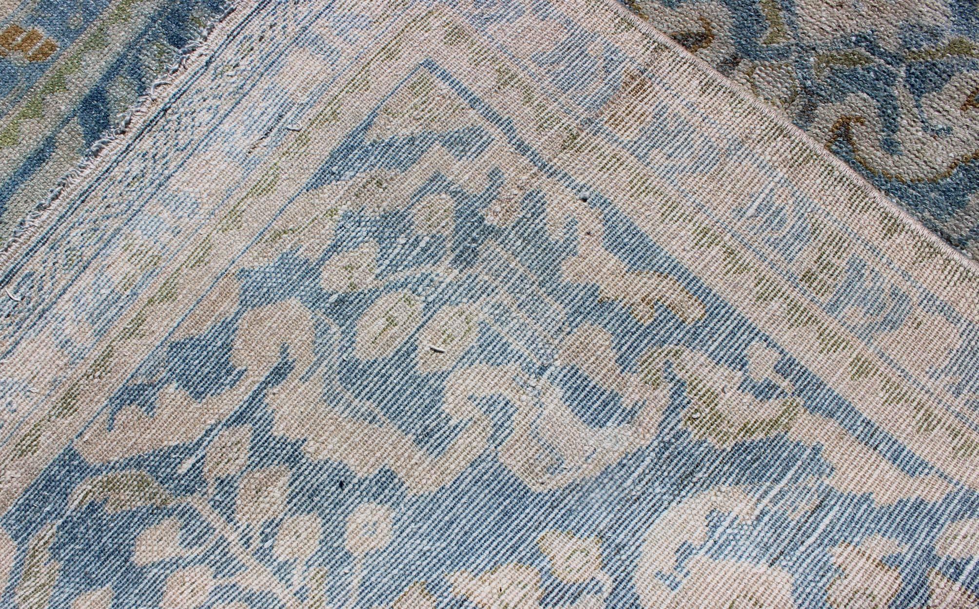 Antique Persian Malayer Runner with All-Over Design in Blue and Hints of Olive 1