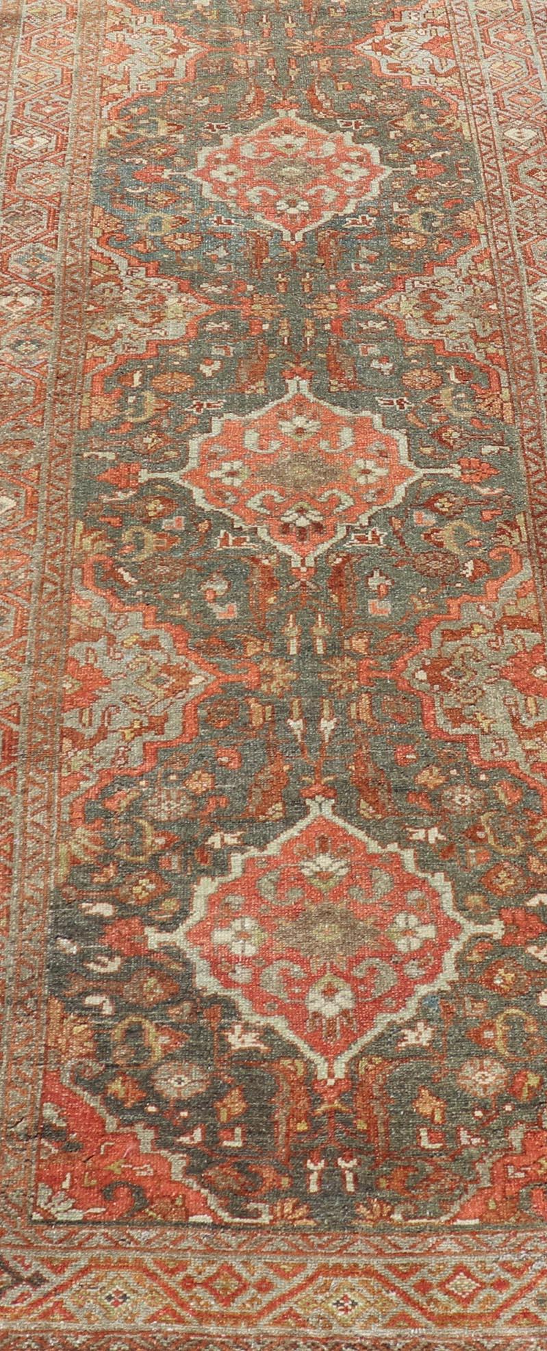 Antique Persian Malayer Runner with All-Over Floral Medallions Design In Good Condition In Atlanta, GA