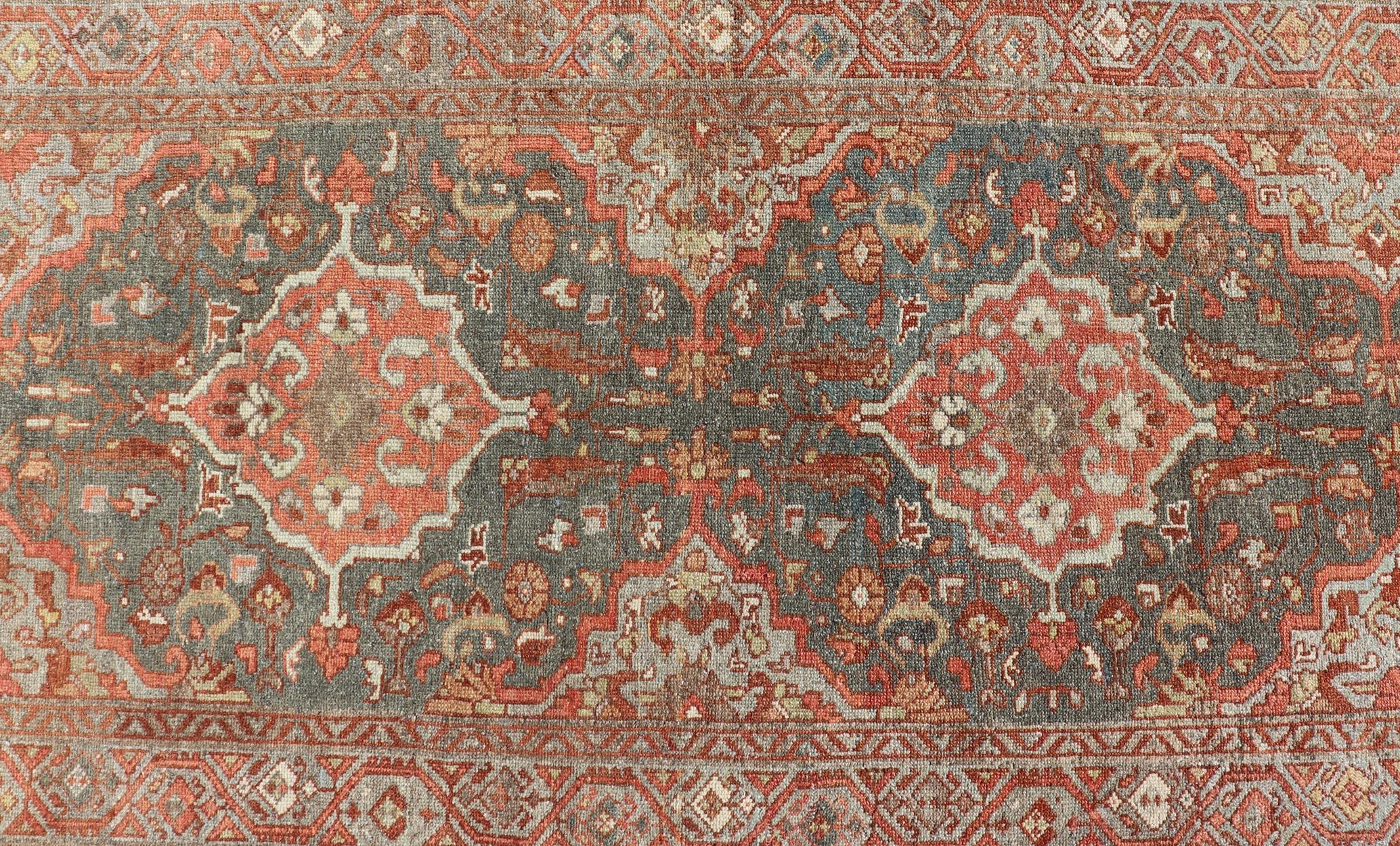 Wool Antique Persian Malayer Runner with All-Over Floral Medallions Design