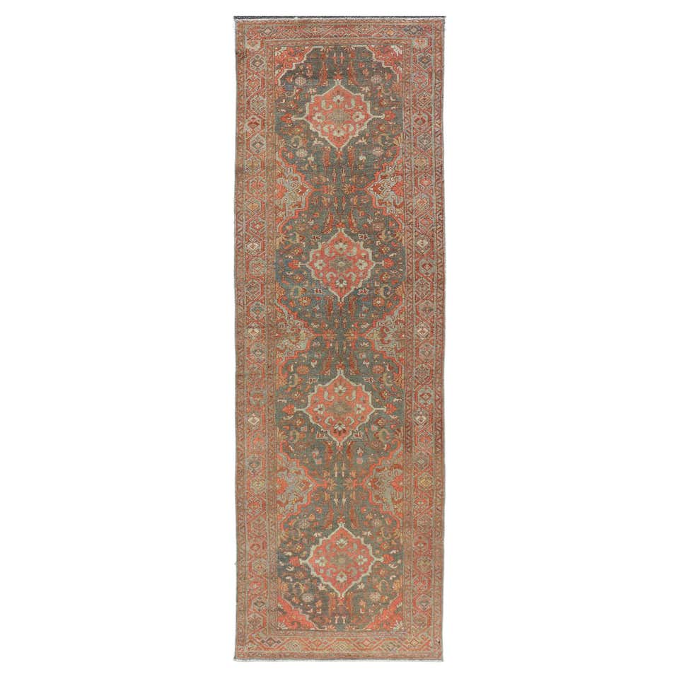 Antique Mission Malayer Rug with Floral Medallion in Blue, Orange and ...